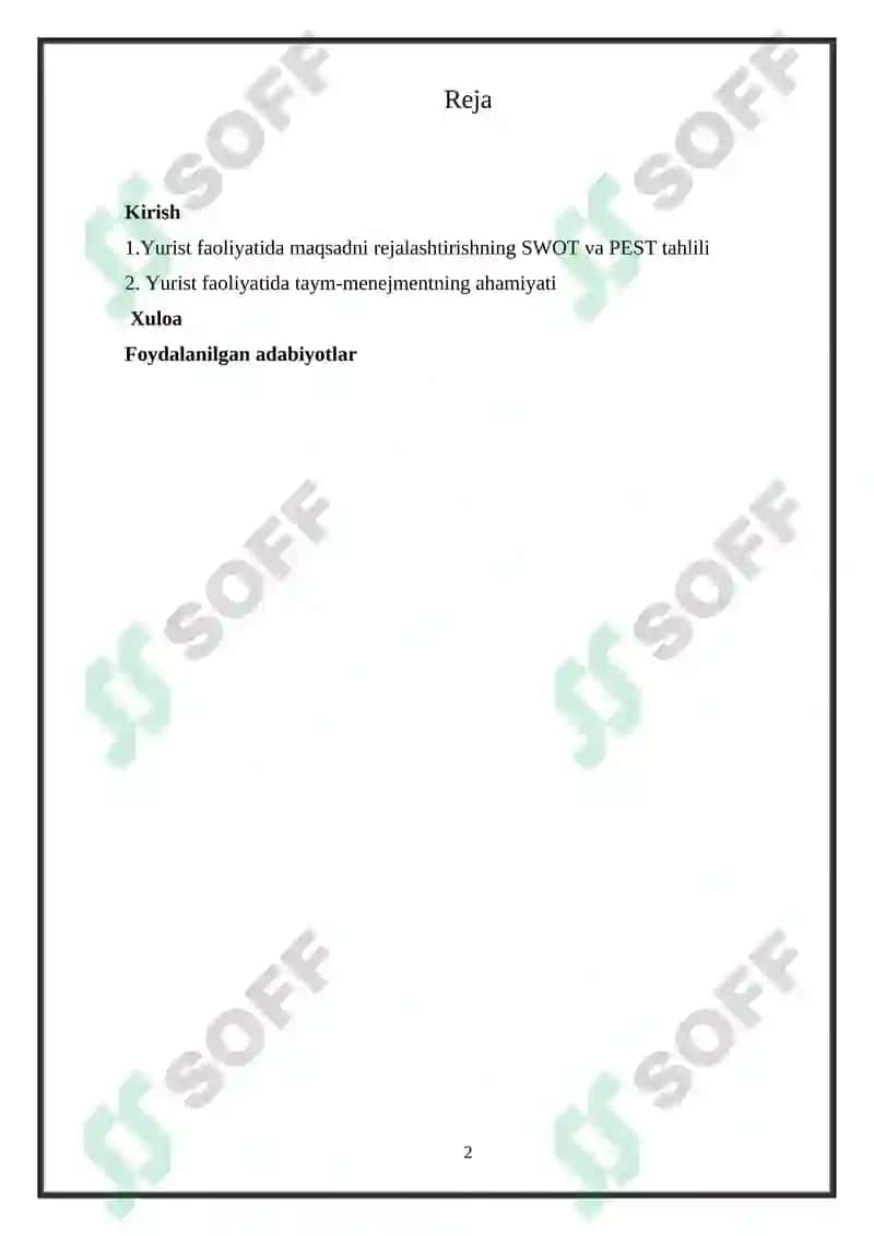 Yurist faoliyatida maqsadni rejalashtirishning SWOT va PEST tahlili 2