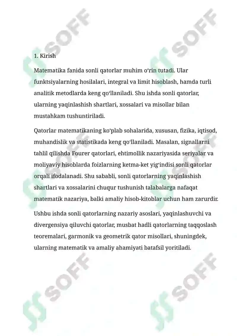 Sonli qatorlar va ularning yaqinlashish shartlari 2