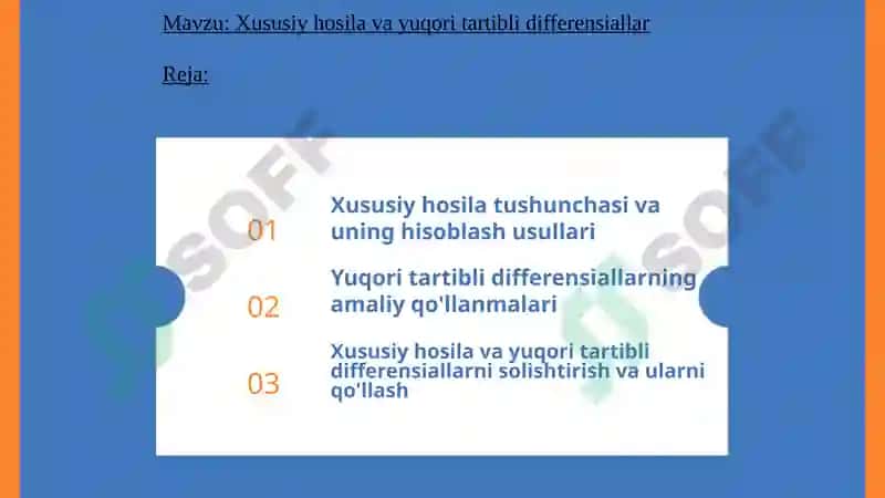 Xususiy hosila va yuqori tartibli differensiallar 2