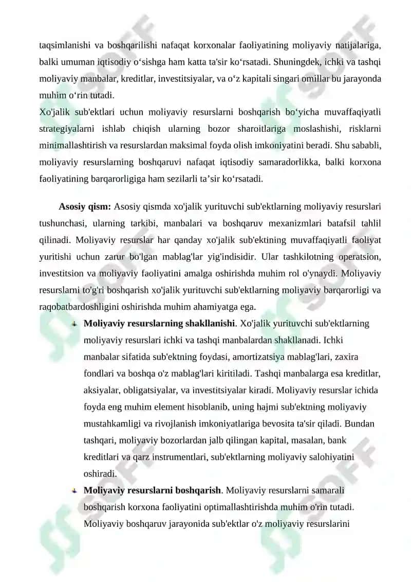 XO'JALIK YURITUVCHI SUBʼYEKTLARNING MOLIYAVIY RESURSLARI 2