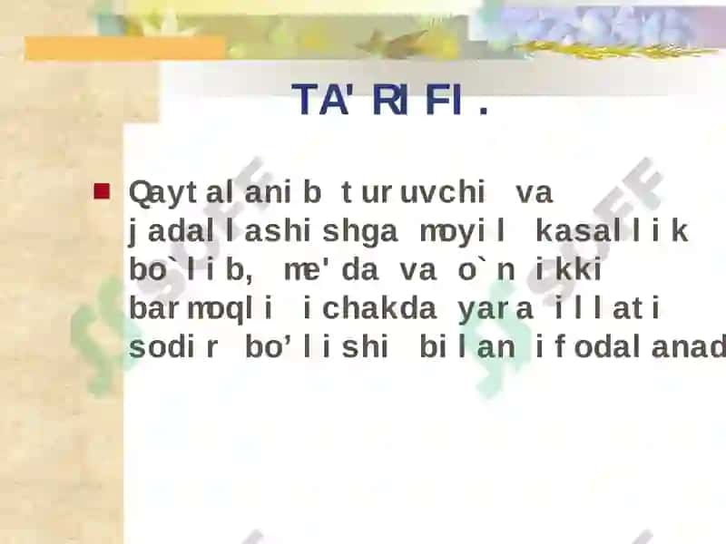 ME'DA VA O`N IKKIBARMOQLI ICHAK YARAKASALLIGI 2