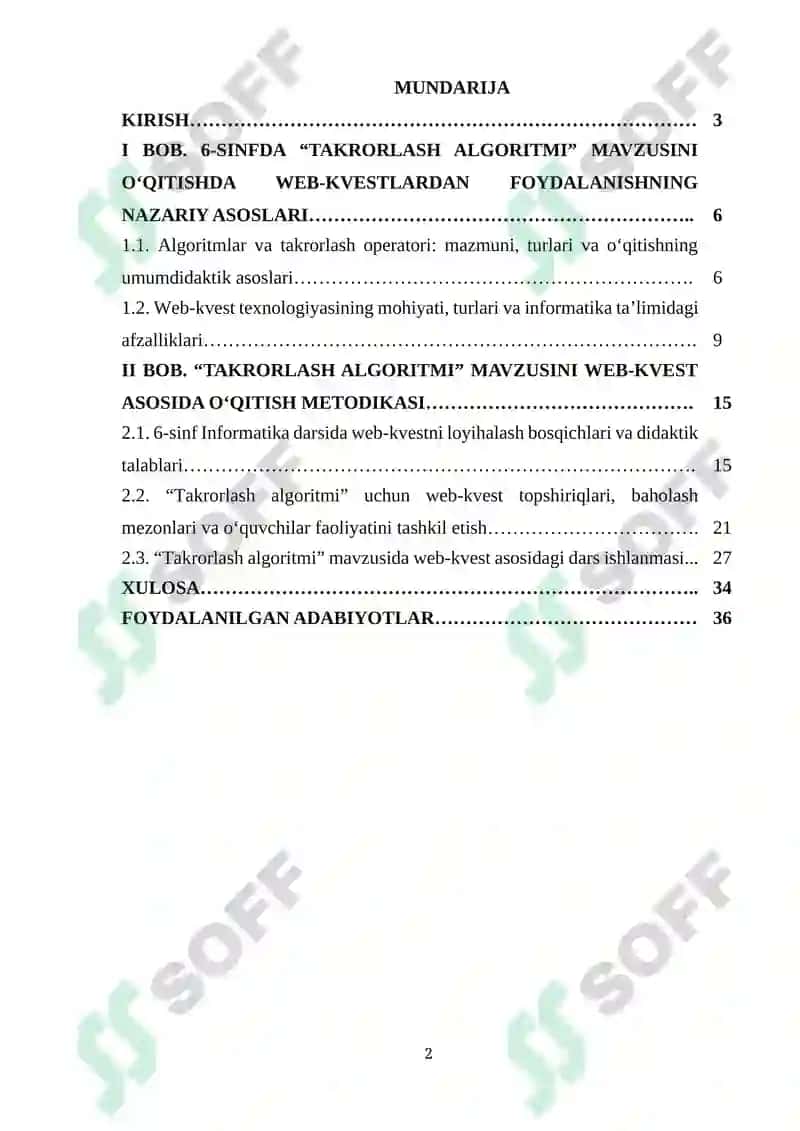 Umumiy orta talim maktablarining 6-sinfida Informatika va AT fanidan “Takrorlash algoritmi” mavzusini o‘qitishda web-kvestlardan foydalanish 2