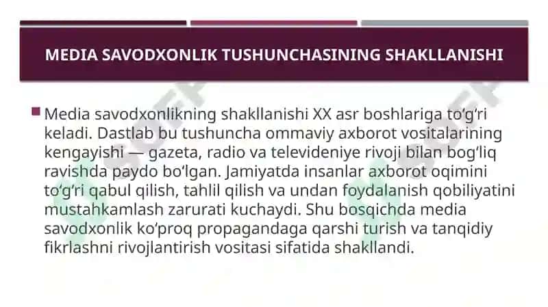MEDIA SAVODXONLIK VA AXBOROT MADANIYATI FANINING TARIXIY EVOLYUTSIYASI 2