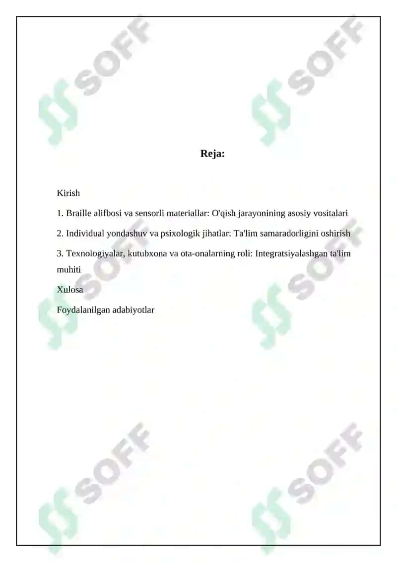 Braille alifbosi va sensorli materiallar: O'qish jarayonining asosiy vositalari 2