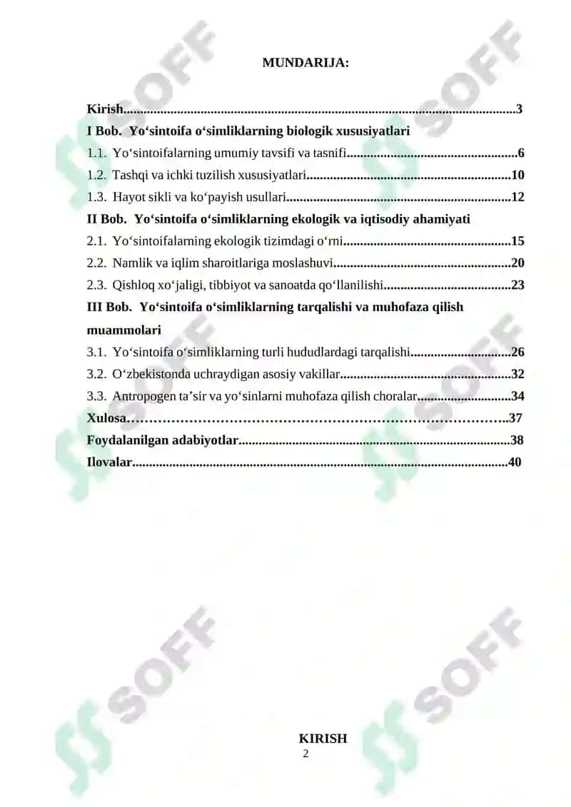 Yoʻsintoifa oʻsimliklar 2