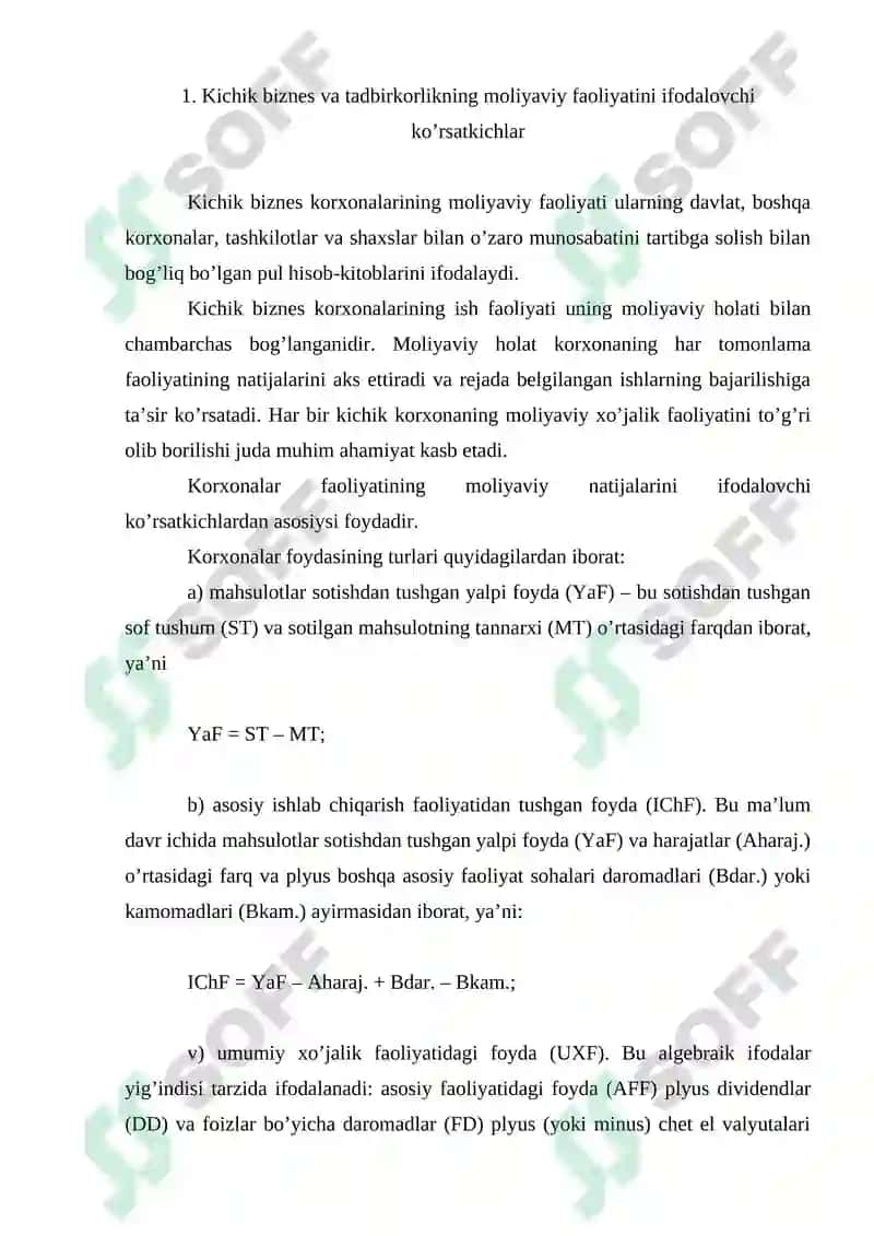 Kichik biznes va tadbirkorlikning moliyaviy faoliyati 2
