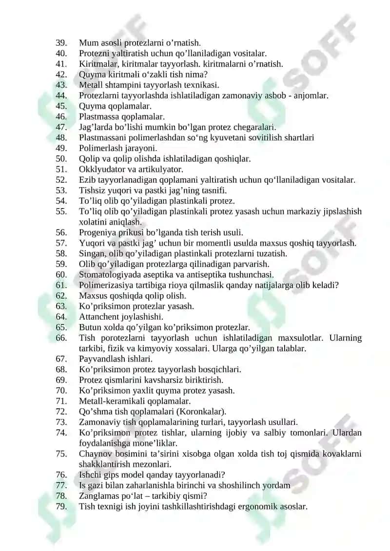 Ortopedik Stomatologiya bo'yicha savollar ro'yxati 2