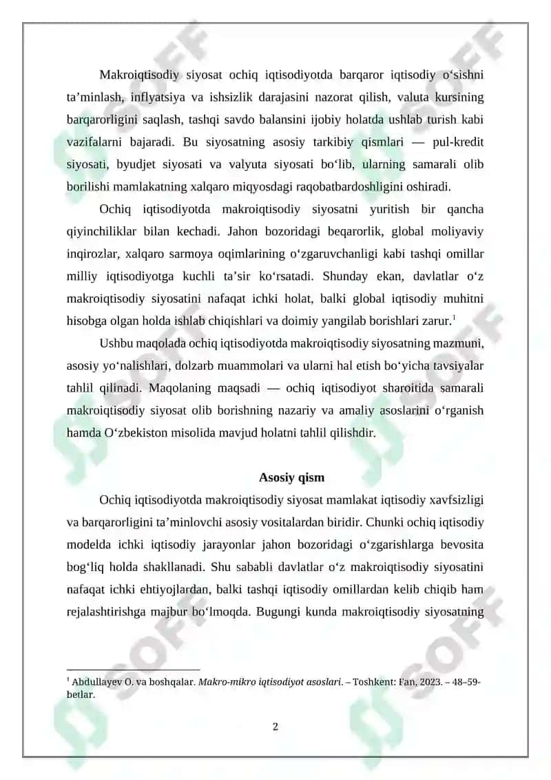 OCHIQ IQTISODIYOTDA MAKROIQTISODIY SIYOSAT 2