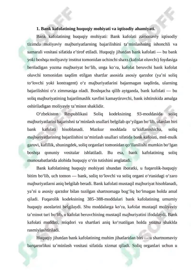 Bank kafolati soliq majburiyatlarining bajarilishini ta’minlash usuli sifatida 2