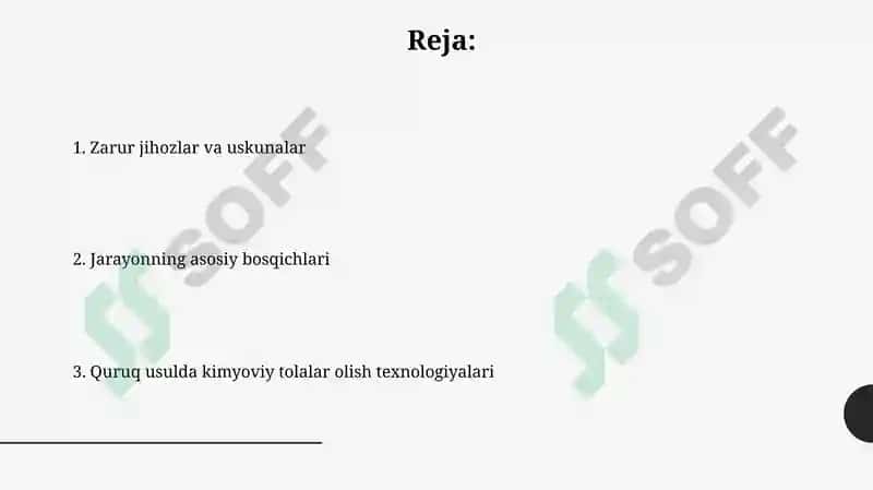 Quruq usulda kimyoviy tola olish texnologiyasi va jihozlari 2