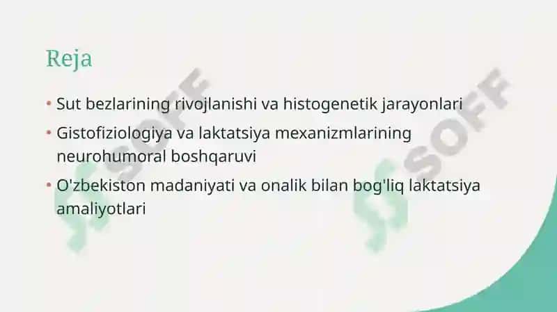 Sut bezlari gistogenezi va gistofiziologiyasi.Laktatsiya jarayonining neyrogumoral mexanizmlari 2