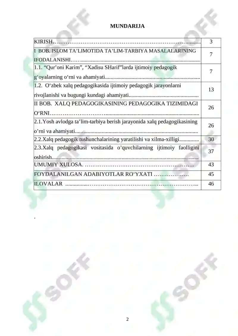 “O‘ZBEK XALQ PEDAGOGIKASI VA ISLOM TA’LIMOTIDA IJTIMOIY-PEDAGOGIK G‘OYALAR” KURS ISHI 2