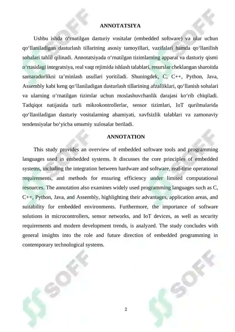 O'rnatilgan dasturiy vositalar va dasturlash tillari sharhi 2