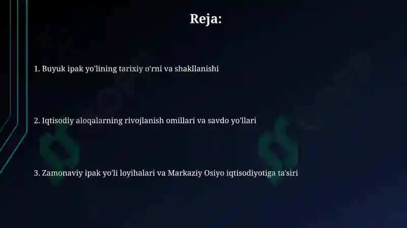 Buyuk ipak yoʻlini oʻrta osiyoda iqtisodiy munosabatlar rivojlanishidagi oʻrni 2
