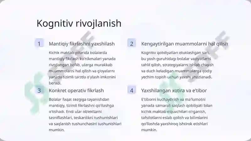 Kichik maktab yoshida vrida psixik rivojlanishning umumiy tavsi 2