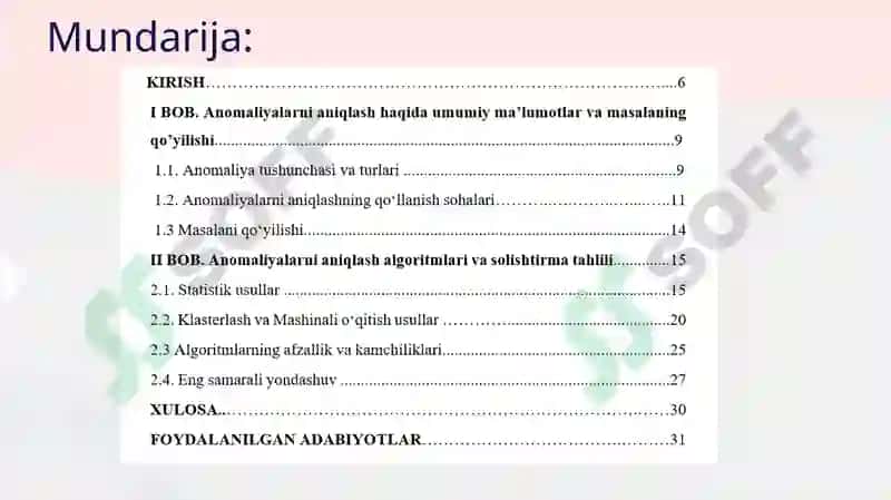 Anomaliyalarni aniqlash algoritmlarini solishtirma tahlilimavzusida tayyorlangan 2