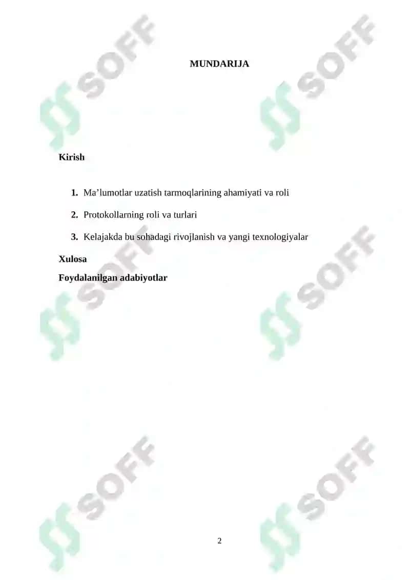 Ma’lumotlar uzatish tarmoqlarining ishonchlilik ko`rsatkichlariga talablar va ularni oshirish usullari. Ma’lumotlar uzatish tarmoqlarida monitoring usullari va protokollari 2