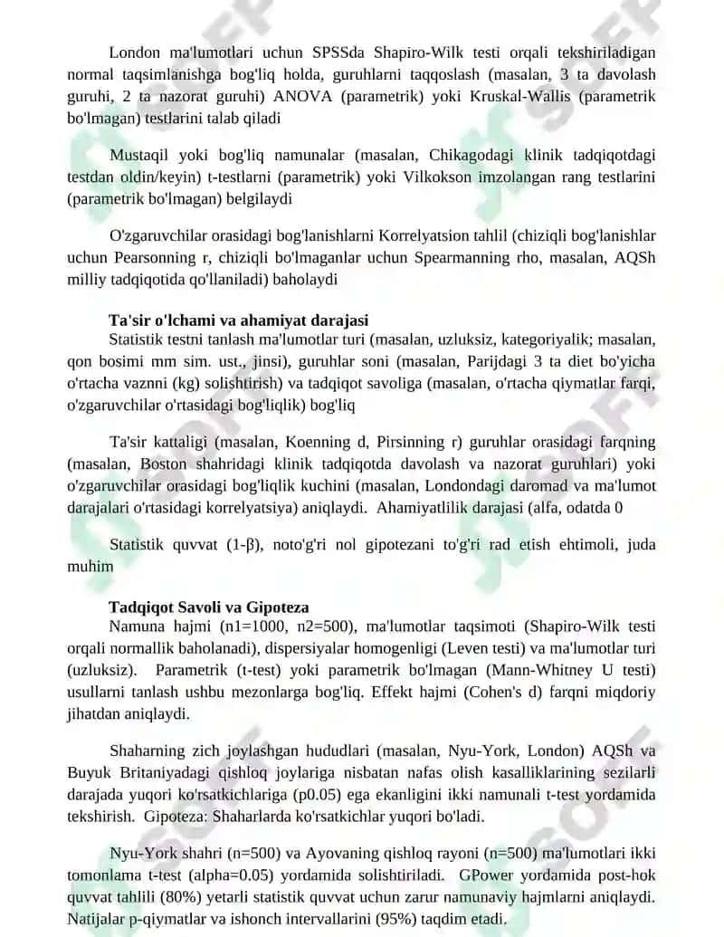 Maьlumotlarni statistik taqqoslash metodlarini tanlashning asosiy mezonlari 2