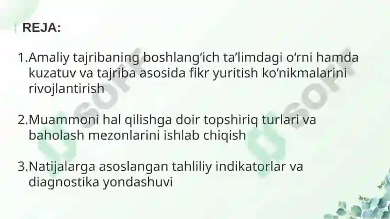 Amaliy Tajribaning Boshlang‘ich Ta’limdagi O‘rni va Diagnostika Yondashuvlari 2