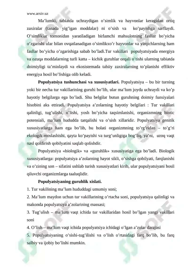 Populyatsiya ekologiyasi 2