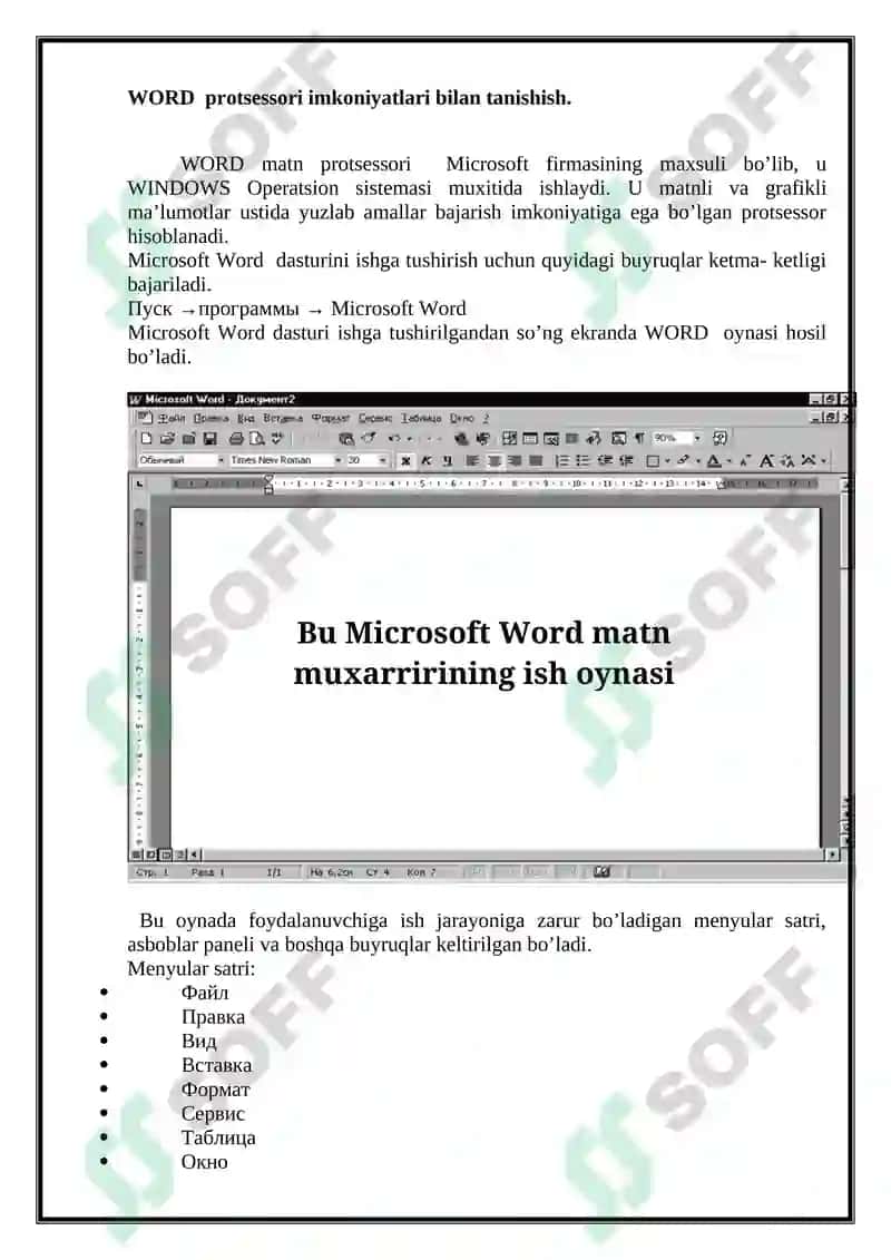 Microsoft WORD matn muharriri va uning imkoniyatlari 2