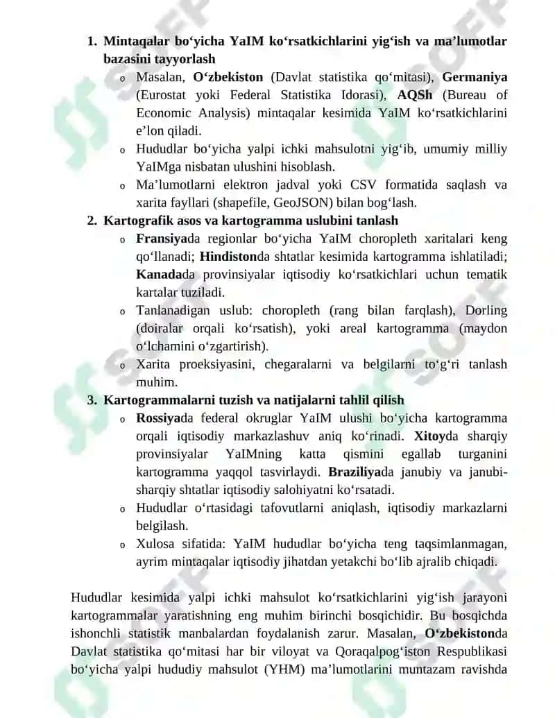Xaritalar asosida mintaqalar bo‘yicha yalpi ichki mahsulot ulushini tasvirlovchi kartogrammalar chizish 2