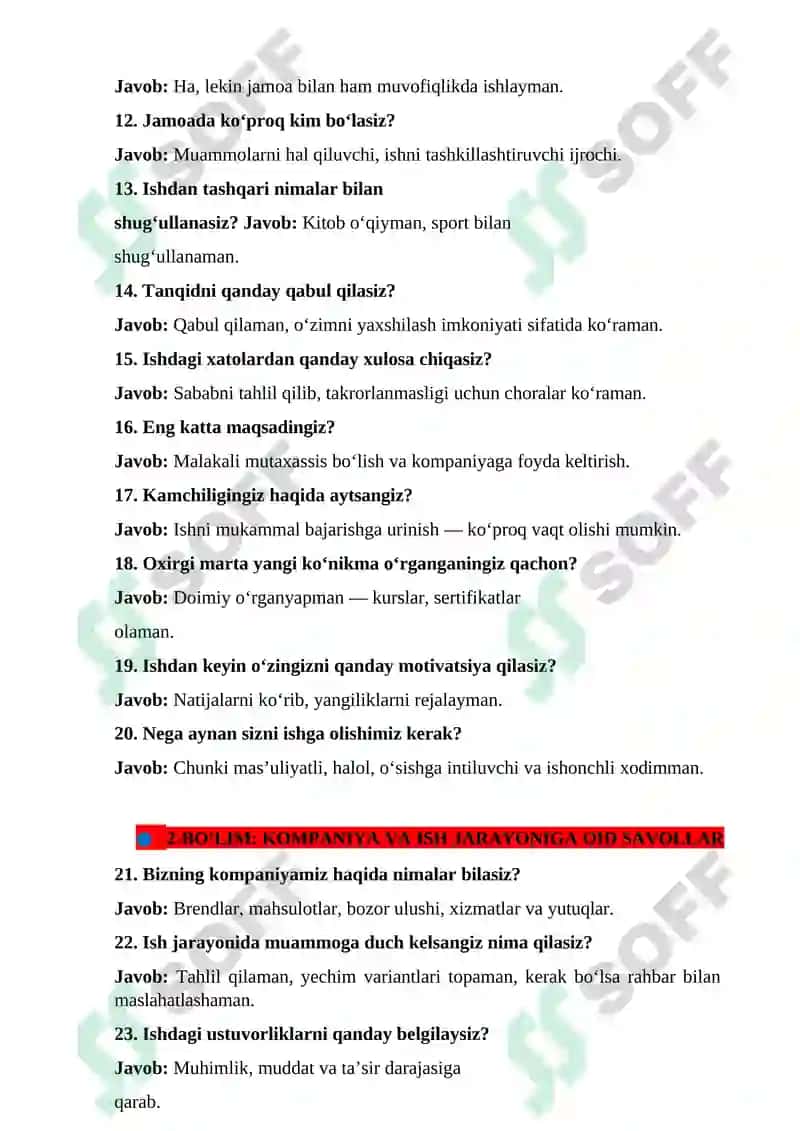 Tashkilotlarga Ishga Borganda Suraladigan 100 Ta Savol 2