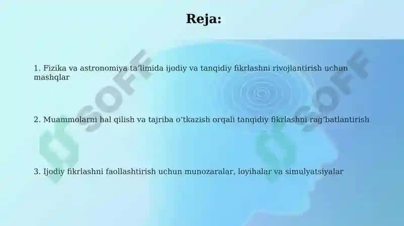 Fizika va astronomiya ta’limida ijodiy va tanqidiy fikrlashni rivojlantirish mashqlari 2