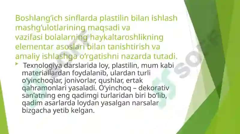 Plastilin va loy  bilan ishlash darslarini tashkil etish metodikasi 2