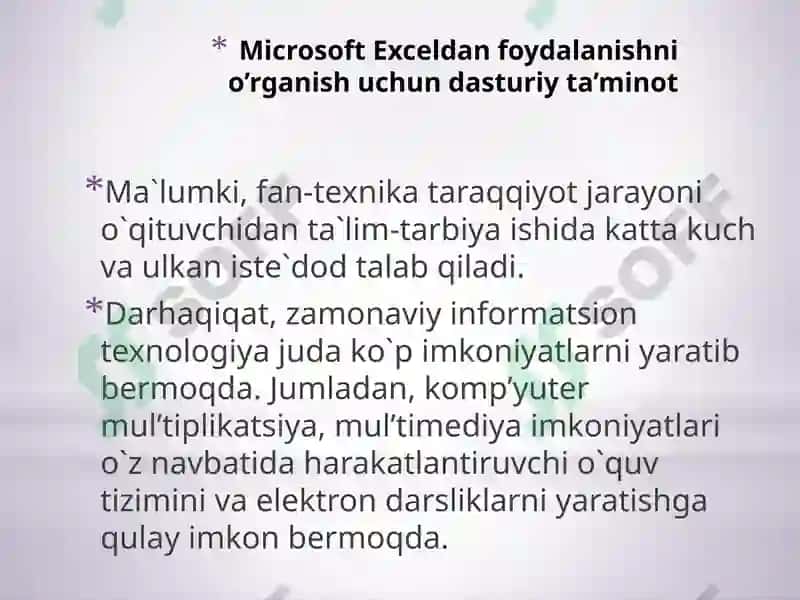 Microsoft Excel dan foydalanishni o'rganish uchun dasturiy ta'minot 2