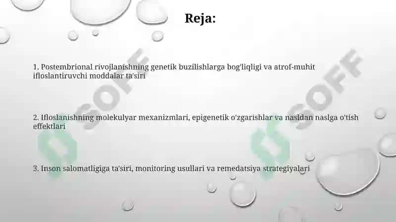 Postembrional rivojlanish va atrof-muhit ifloslanishi genetika 2