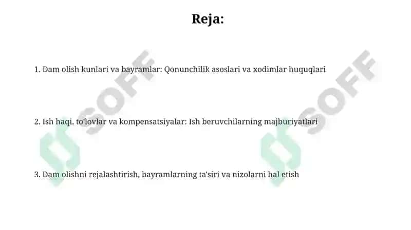 Dam olish kunlari va ishlanmaydigan bayram kunlari 2
