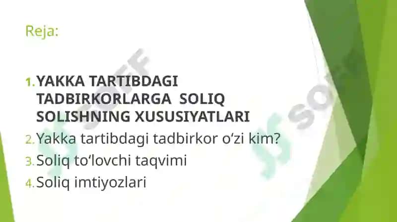 Yakka tartibdagi tadbirkorlarning foydasiga soliq solishning o’ziga xos xususiyatlari 2