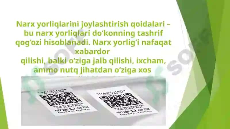 Narxyorliqlarini joylashtirish va narxyorliqlarni ko'rinish shakli 2