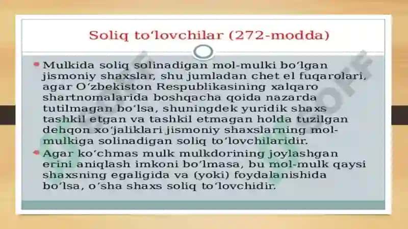 O’zbekistonda mol-mulkni soliqga tortishning o'ziga xos xususiyatlari 2