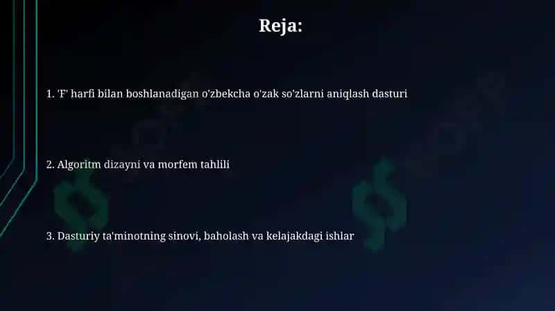 Oʻzbek tilida “F” harfi bilan boshlanuvchi oʻzak soʻzlarni aniqlovchi dastur 2