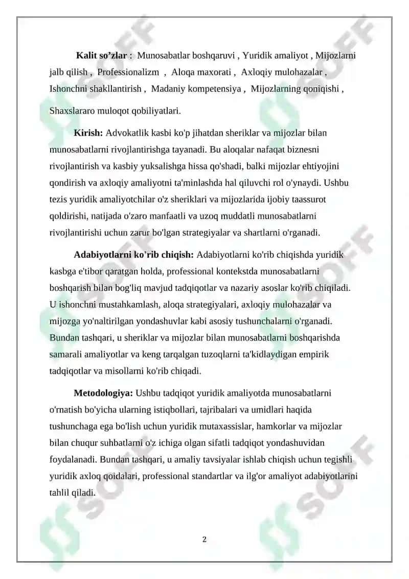 TEZIS MAVZUSI: HAMKORLAR VA MIJOZLARDA YAXSHI TAASSUROT HOSIL QILISH USUL VA TALABLARI 2