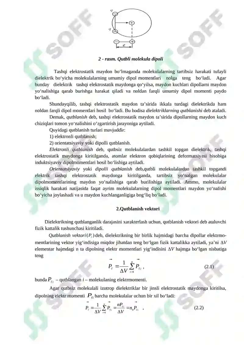 DIELEKTRIKLAR QUTBLANISHI. QUTBLANISH VEKTORI. ELEKTROSTATIK MAYDONDA O‘TKAZGICHLAR. O‘TKAZGICHLARNING ELEKTR SIG‘IMI. ZARYADLANGAN SHARNING ELEKTR SIG‘IMI. HAR XIL GEOMETRIK SHAKLDAGI KONDENSATORLARNING ELEKTR SIG‘IMI. 2