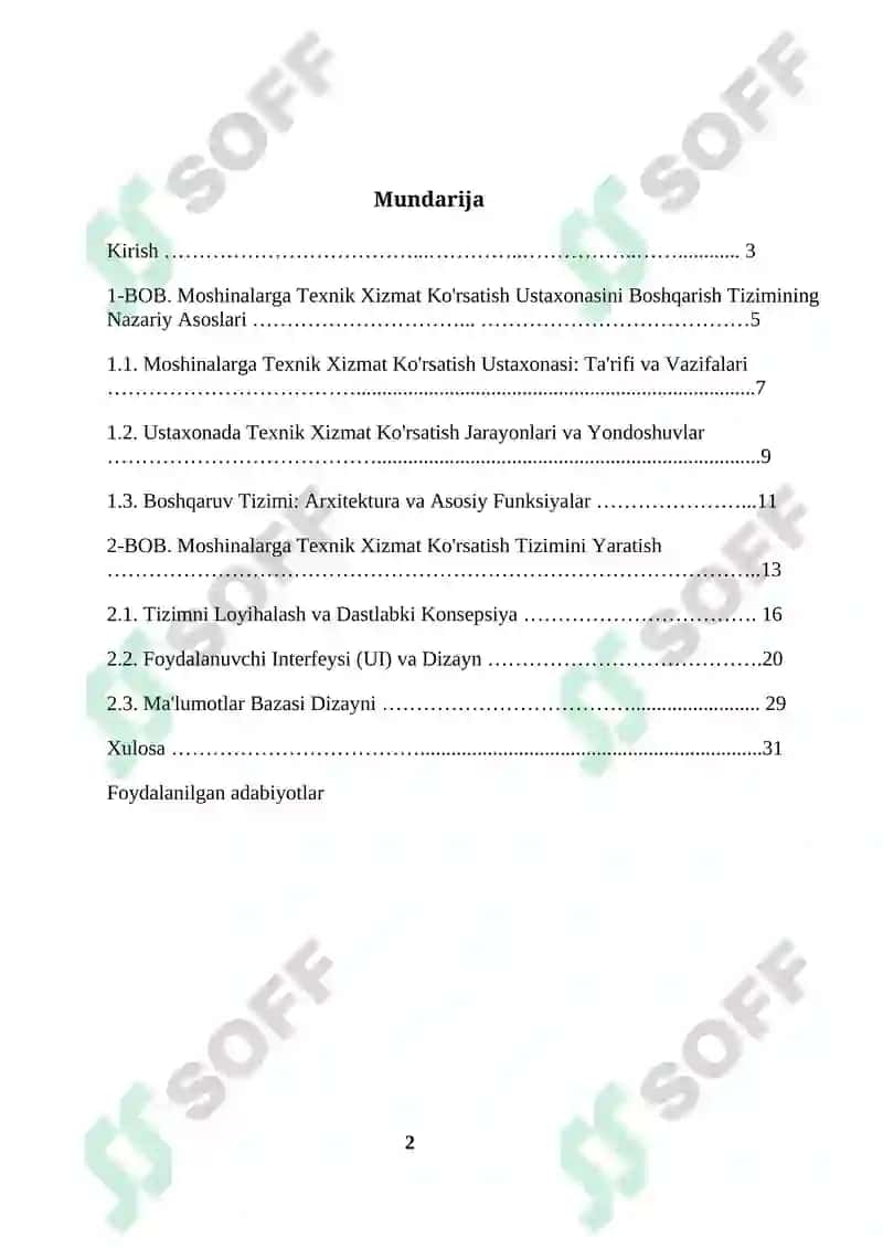 Moshinalarga Texnik Xizmat Ko'rsatish Ustaxonasini Boshqarish Tizimining Nazariy Asoslari 2