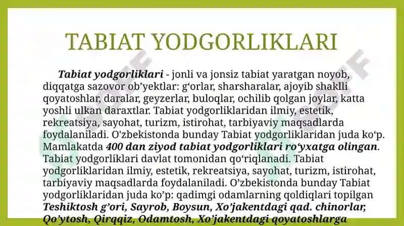 O’rta Osiyo hududidagi tabiat yodgorliklari 2
