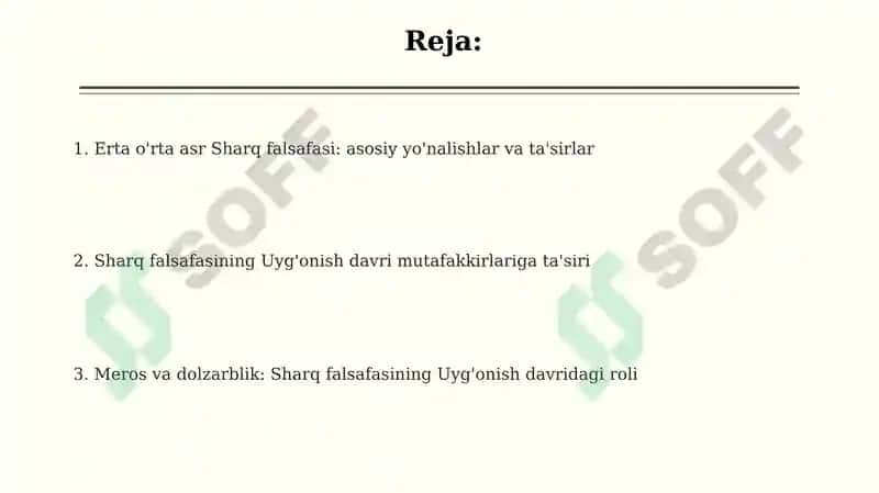 Erta o'rta asr Sharq falsafasi va uygʻonish davri 2