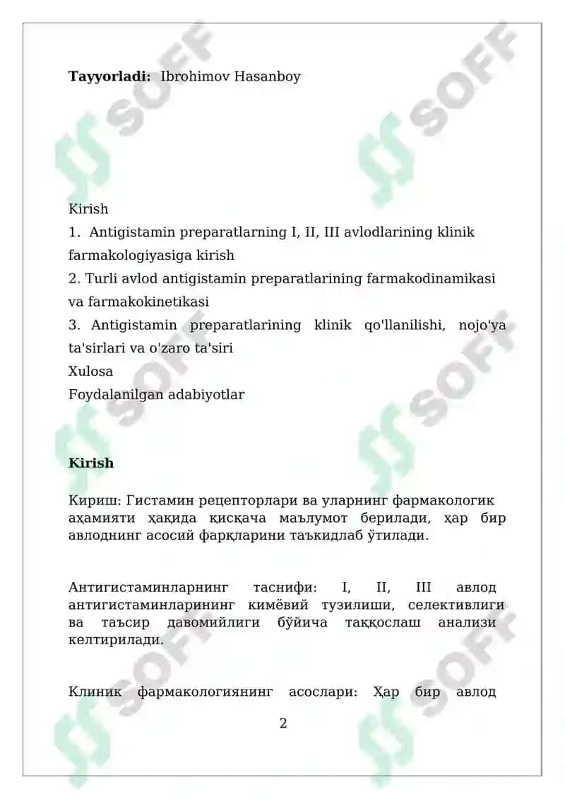 I.II.III. davrdagi antigistamin dori vositalar klinik farmakologiyasi 2