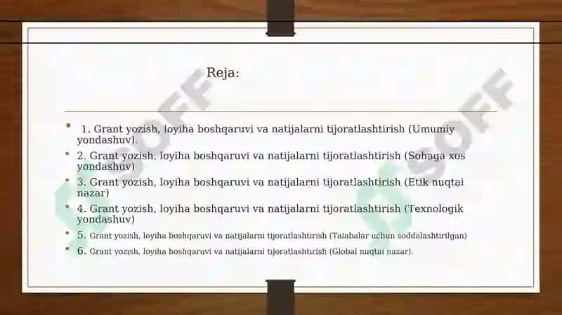 Grant yozish, loyiha boshqaruvi va natijalarni tijoratlashtirish 2