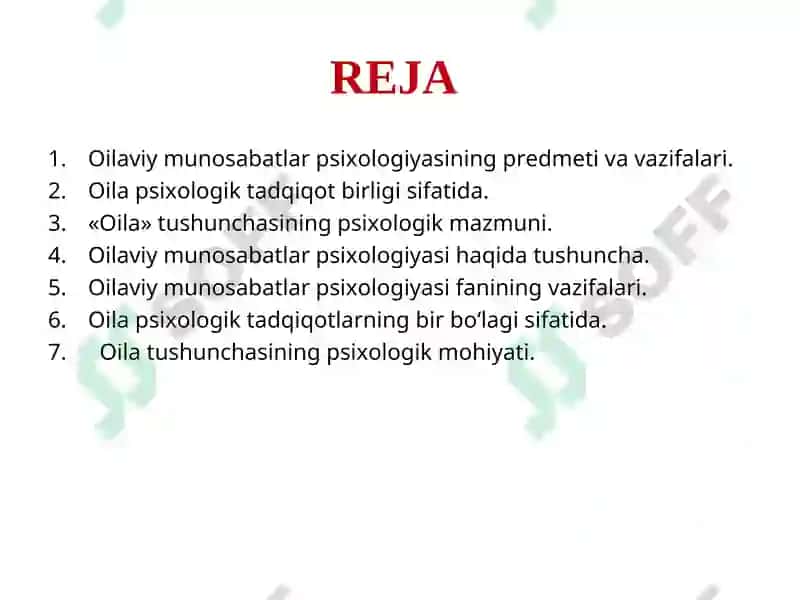 Oilapsixologiyasi fanining predmeti va vazifalari 2