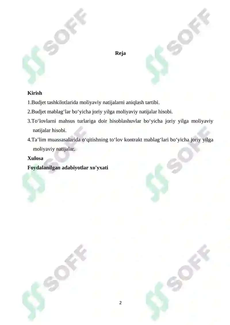 BUDJET TASHKILOTLARIDA MOLIYAVIY NATIJALAR XISOBI VA MOLIYAVIY HISOBOTLAR 2