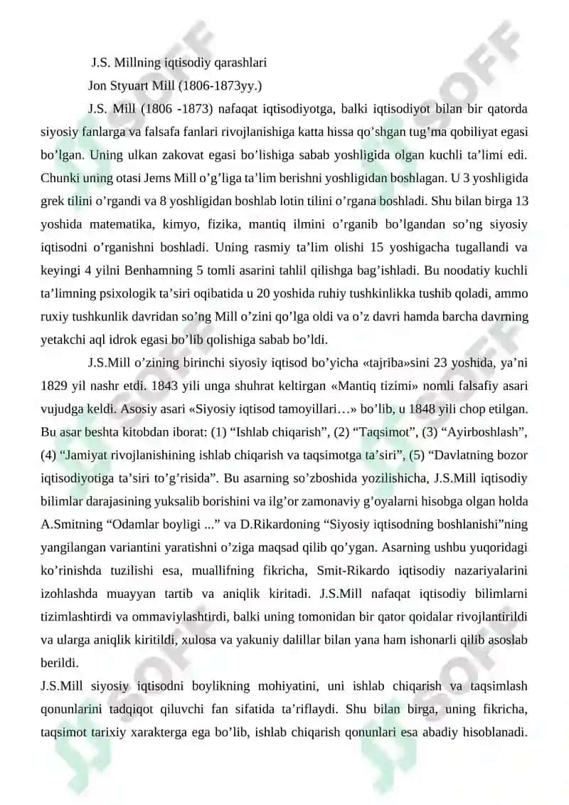 J.S. Millning iqtisodiy qarashlari 2