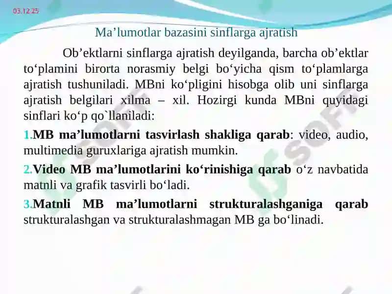 Ma`lumotlar bazasını boshqarısh tızımları.Asоsiy tushunchalar. MBBT modellari 2