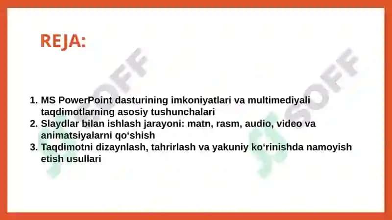MS Power Point dasturida multimediyali taqdimotlar yaratish 2