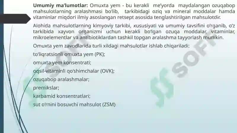 Omixta yem turlari o’rganish 2