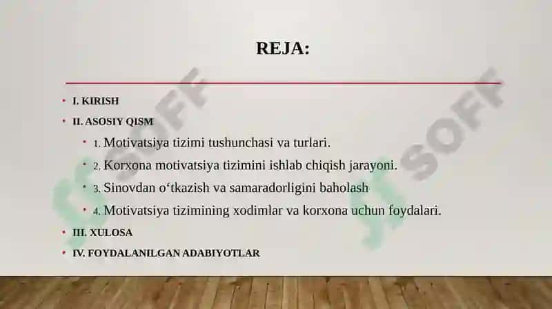 Motivatsiya tizimi ishlab chiqish va sinoxdan o'tkazish 2